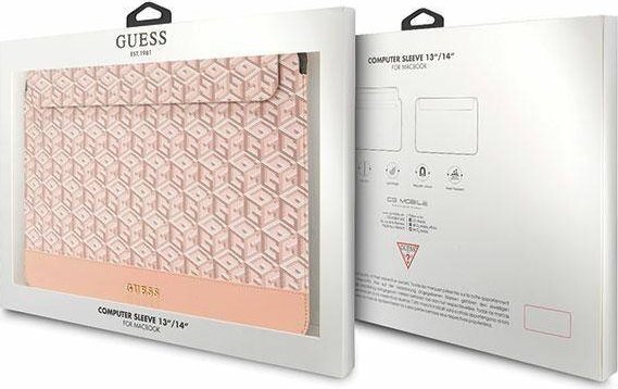 Mbrojtëse laptopi Guess GUCS14HGCFSEP, 14", koleksioni GCube Stripes, rozë