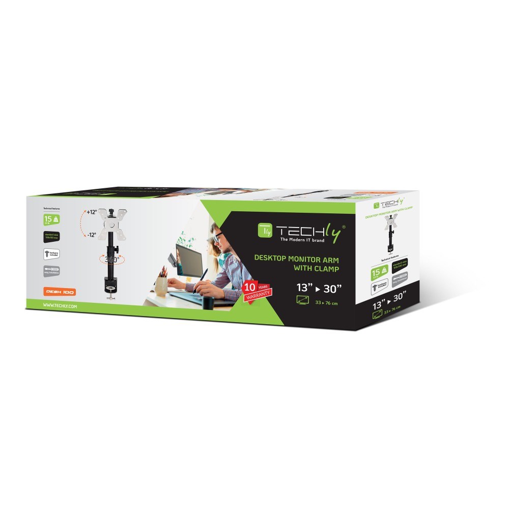 Mbajtëse tavoline për monitor Techly, 13"-30", VESA 100x100, e zezë