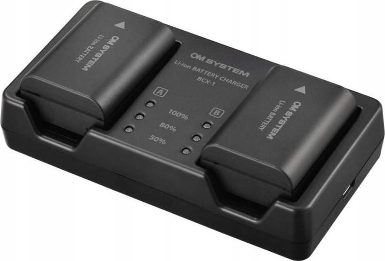 Полнач за батерии OM SYSTEM BCX-1, за батерија BLX-1, за камера OM-1, црн