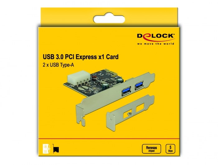 Kartë PCIe Delock, 2 porte USB 5 Gbps, e zezë