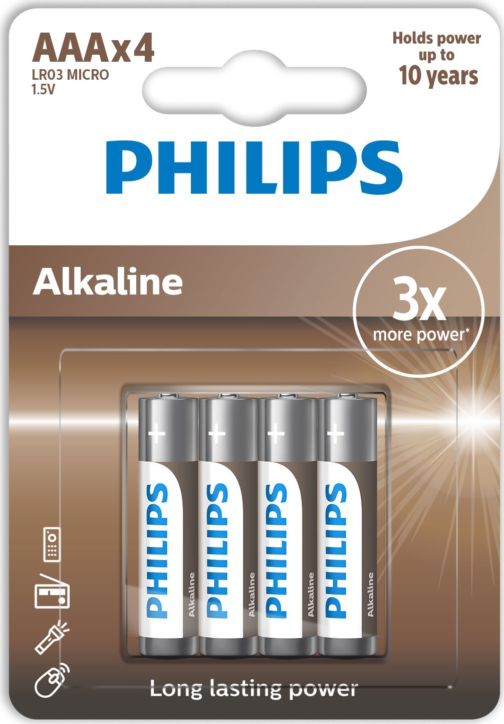 Bateri alkaline Philips AAA LR03, 1.5V, paketim 4 copë