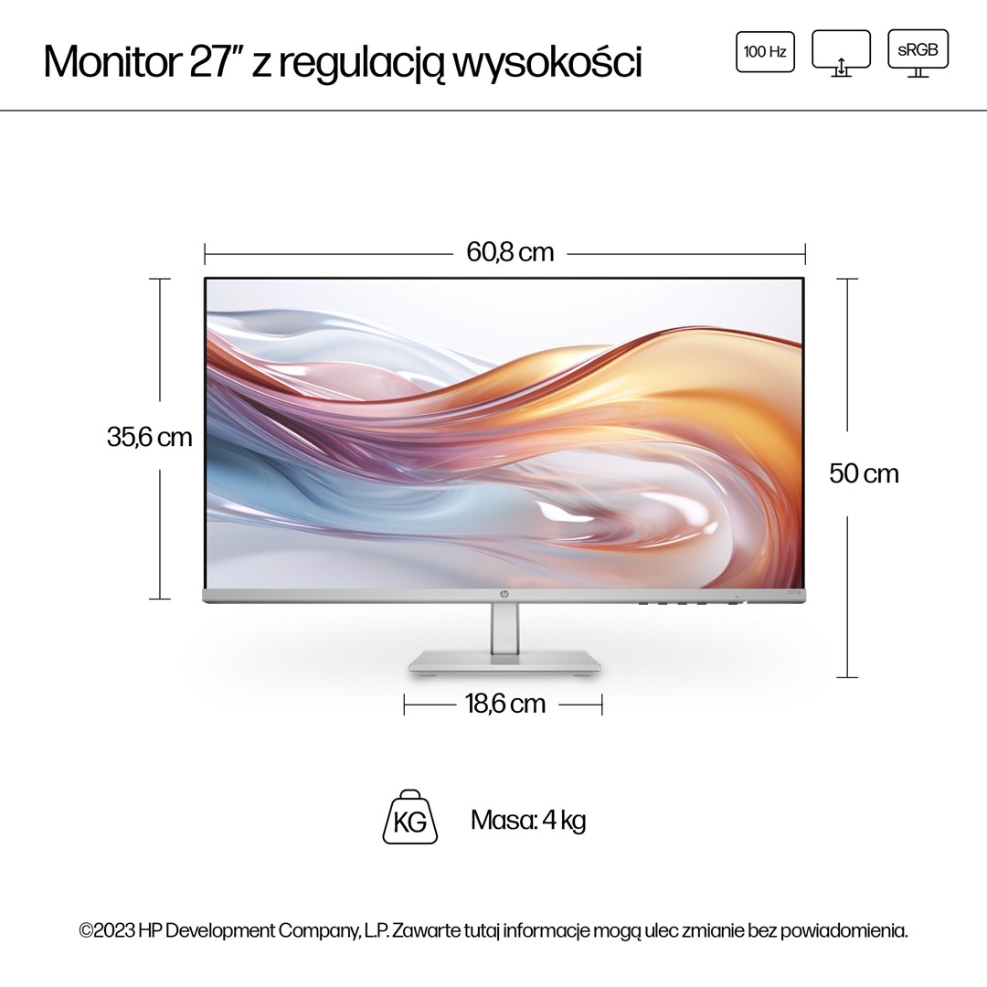 Monitor HP LED, 27", 1920 x 1080, 100 Hz, i argjendtë