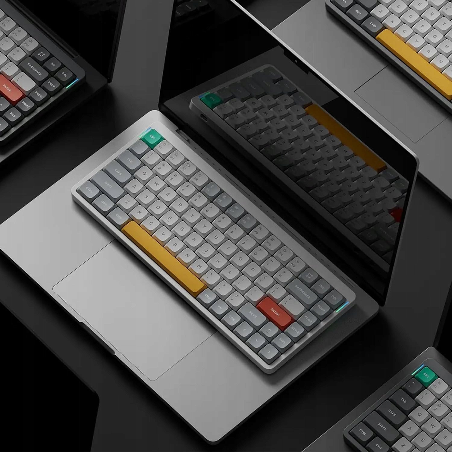 Tastierë wireless mekanike Nuphy Air75 V2, ultra e hollë, ndriçim RGB, Ionic White Moss