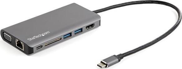 Adapter multifunksional StarTech USB C, 4K HDMI VGA, 3x USB 3.0 SD RJ45 Audio, 100W PD, gri