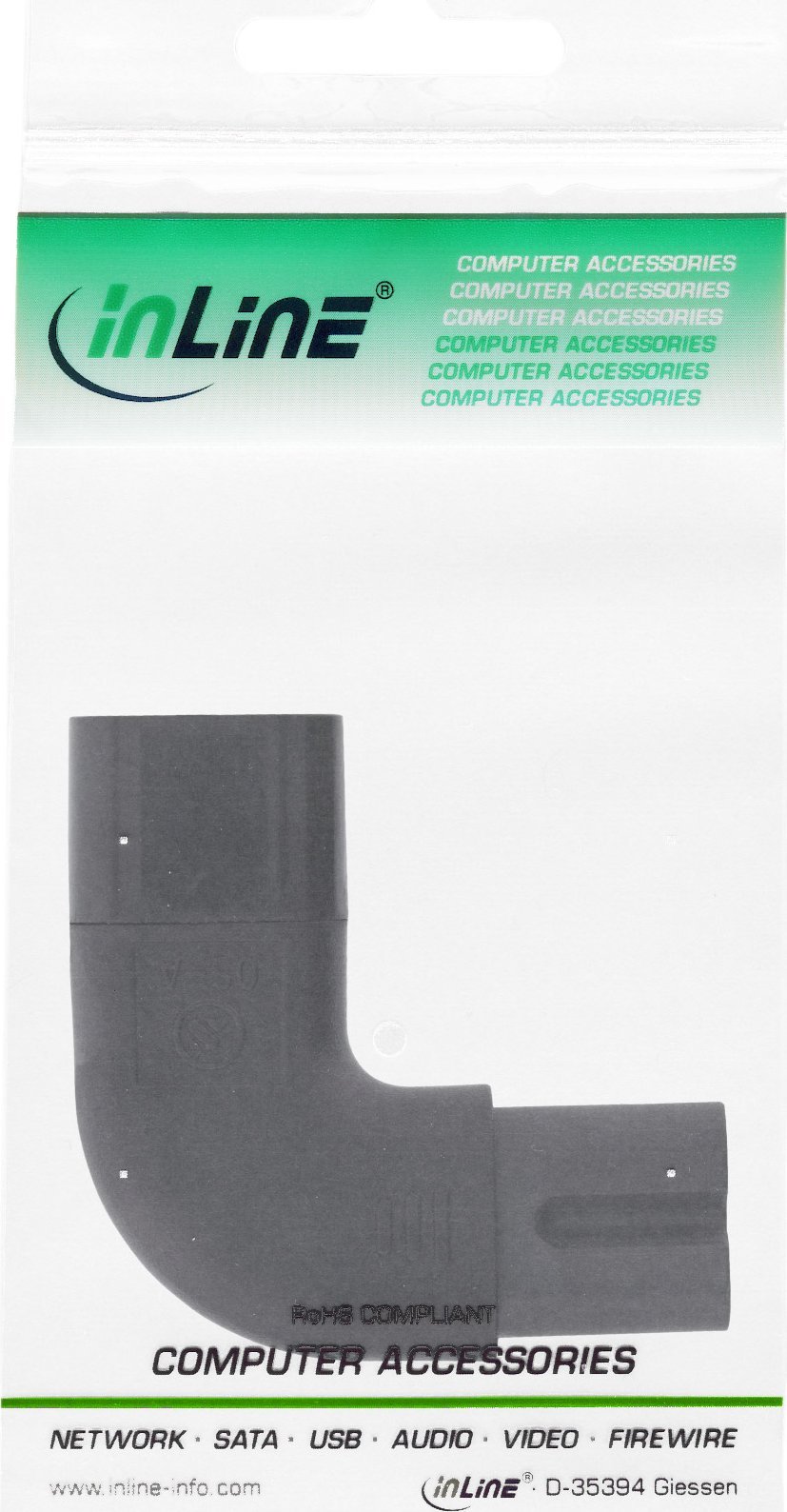 Адаптер за енергија INLINE IEC 60320 C8 во C7, агол 90°, 250V 2.5A, црн