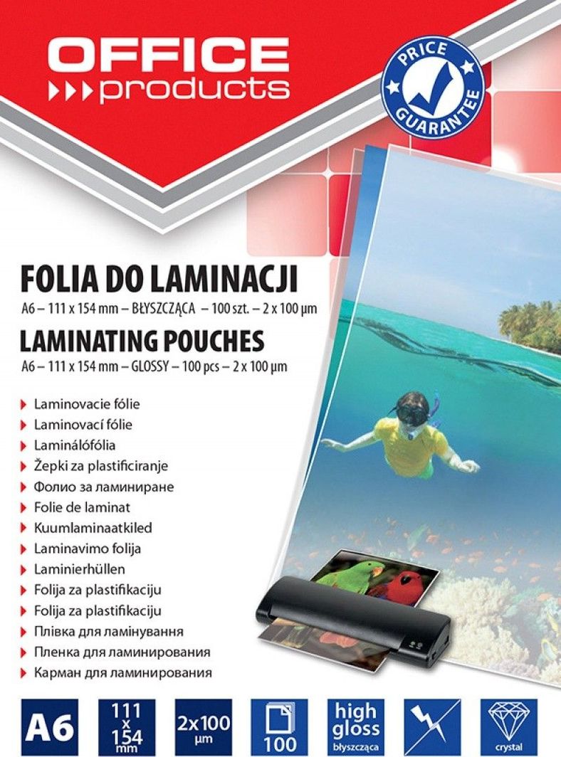 Folje laminimi Office Products, A6, 2 x 100 mikron, 100 copë, transparente