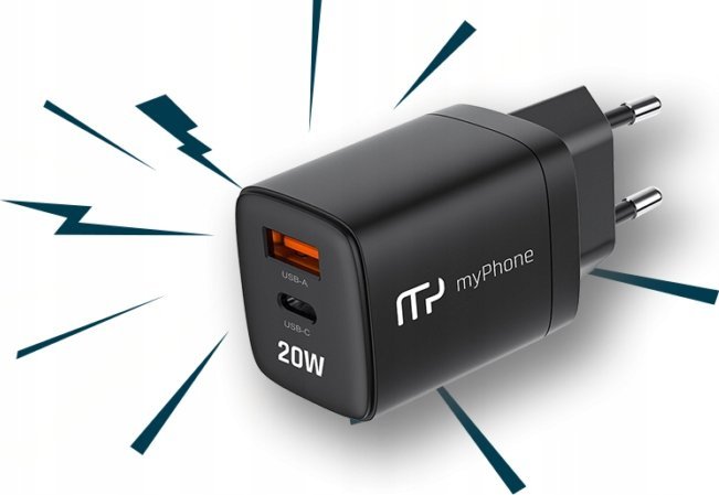 Karikues rrjeti MyPhone Swiftcharge Duo, 20W, USB C PD dhe USB A, i bardhë