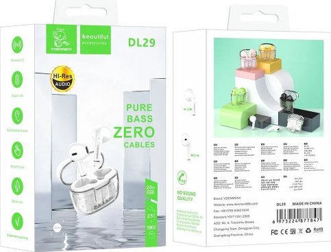 Kufje Bluetooth Denmen DL29 TWS, stereo, me kuti karikimi, të bardha