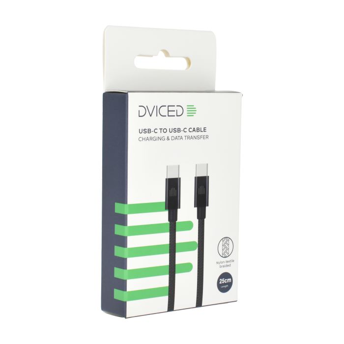 Dviced Cable USB-C To USB-C Nylon Textile 0,25M, Black