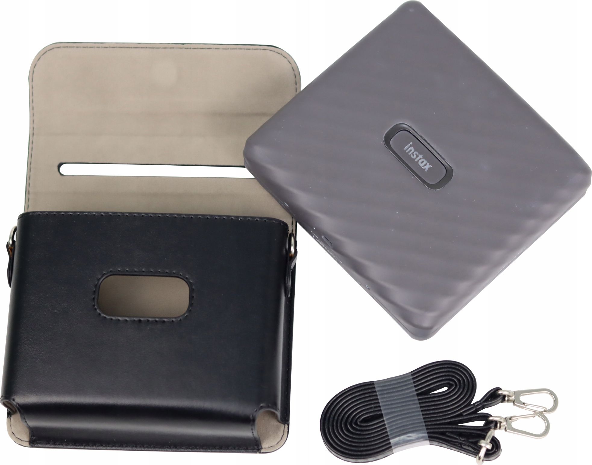 Këllëf LoveInstant për Fujifilm Instax Wide Link, lëkurë eko, me rrip, i zi