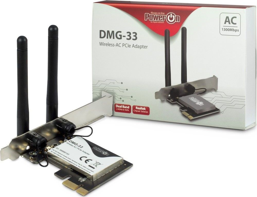 WiFi мрежна картичка Inter-Tech DMG-33, PCIe x1, 1300 Mb/s, црна