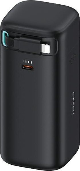 Powerbank Usams XM, 18000mAh, PD 45W, me kabllo Lightning tërheqëse, i zi