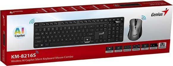 Сет тастатура и глушец Genius KM-8216S Copilot, безжичен, оптички 1600 DPI, црн