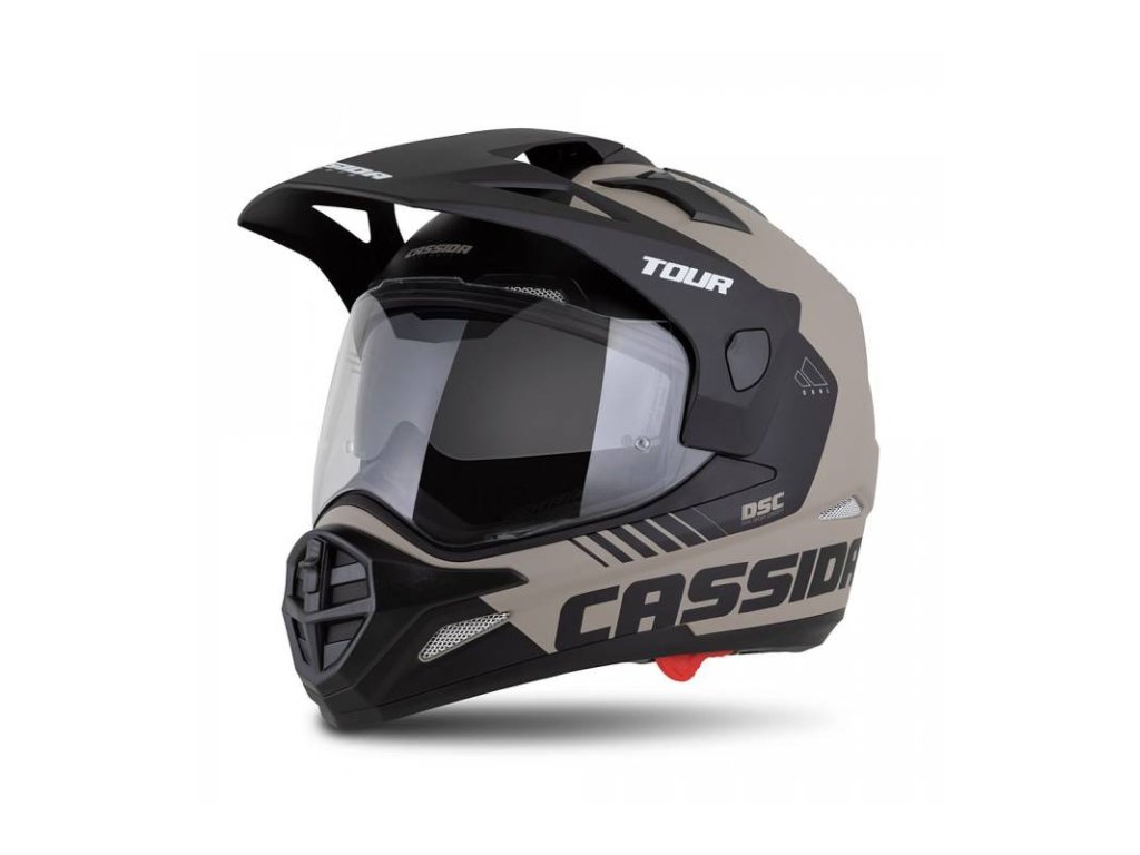 Helmetë moto Cassida Tour 2.0 Dual, vizor për Pinlock, ECE 22.06, bezhë e zezë mat