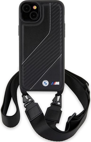 Mbulesë telefoni BMW M Edition Carbon Stripe me rrip, për iPhone 15 14 13, e zezë