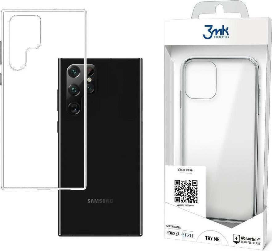 Маска за телефон 3MK Clear Case за Samsung Galaxy S22 Ultra, транспарентна, отпорна на удари