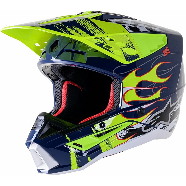 Каска за мотокрос Alpinestars S-M5 Rash, термопластична, големина M, темно сина неон жолта бела