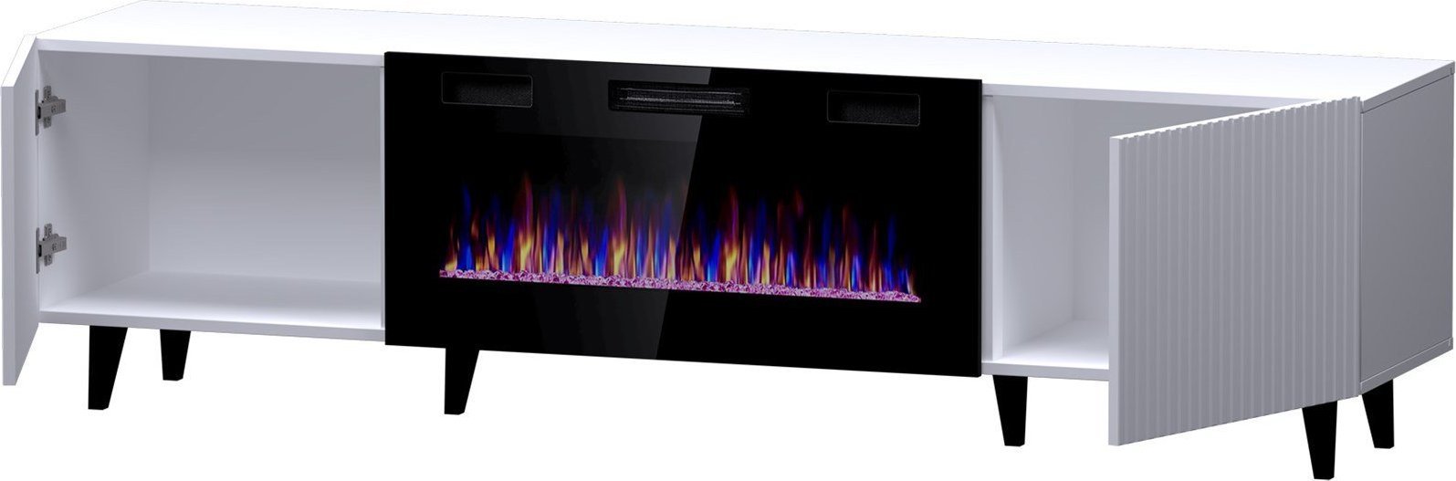 Kabinet TV Bed Meble Paphos EF me oxhak elektrik, 180x42x49 cm, MDF, i bardhë mat