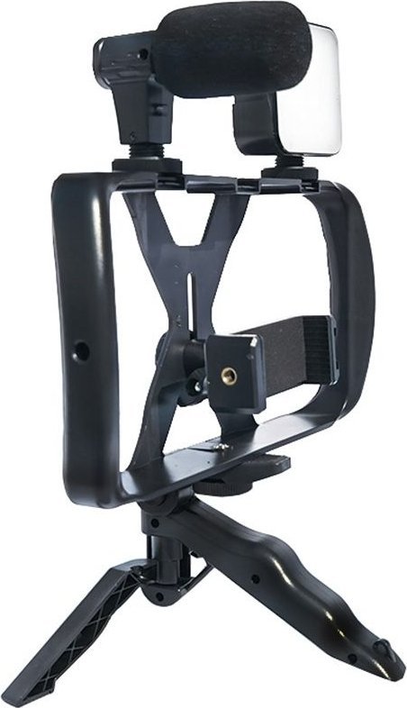 Set selfie me tripods dhe telekomandë Bluetooth TL-49T, llampë LED, mikrofon, i zi