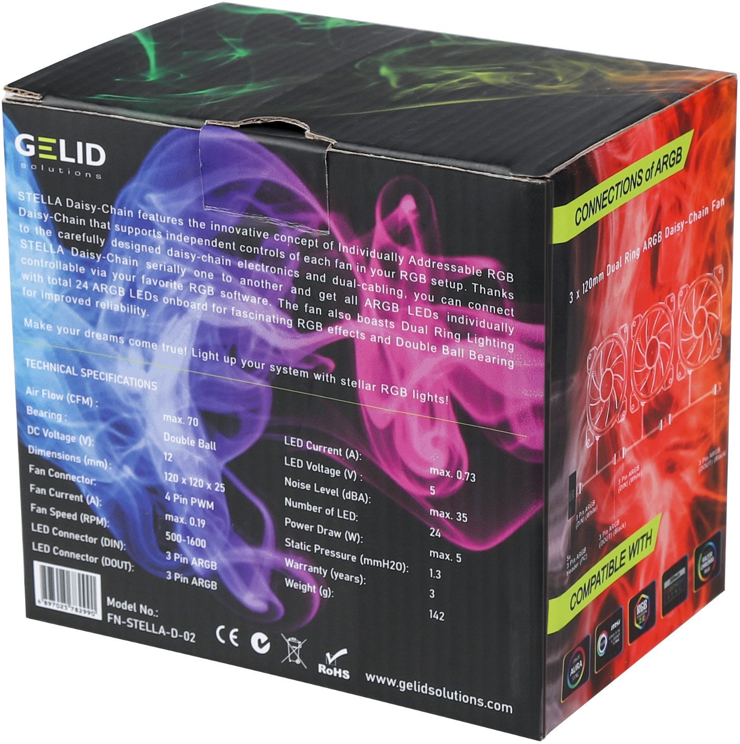 Ventilatorë kase Gelid Solutions Stella Daisy Chain, set 3 x 120mm, ARGB LED, PWM