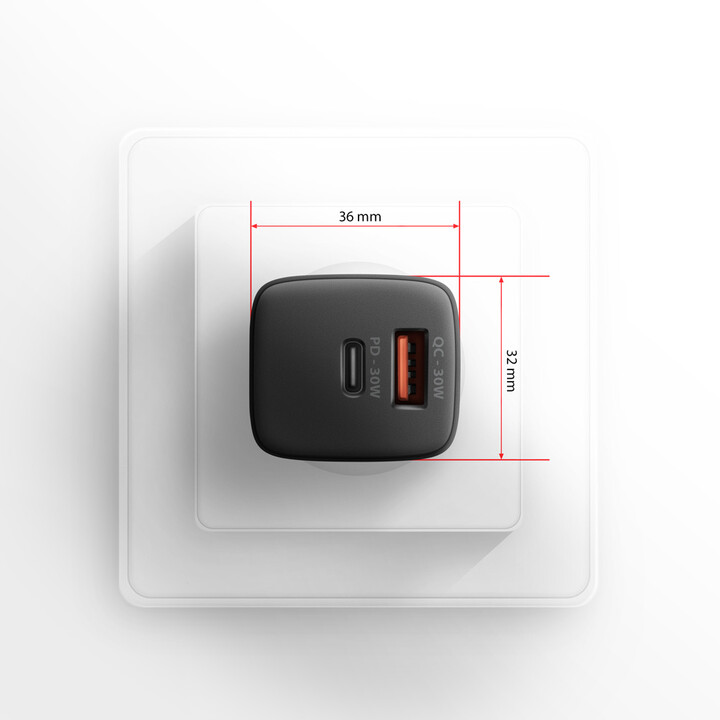 Karikues AXAGON ACU-PQ30, USB-A, USB-C, PD, QC4+, 30W, i zi