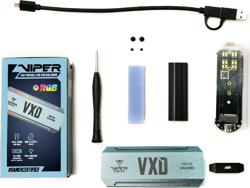 Надворешно куќиште за SSD M.2 Patriot VXD PV860UPRGM, USB 3.2 Gen2, RGB, алуминиум