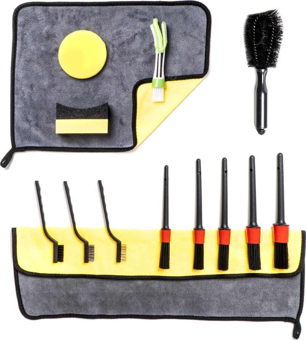 Set pastrimi dhe detailing për vetura 14 pjesë, mikrofibër, furça dhe aplikatorë