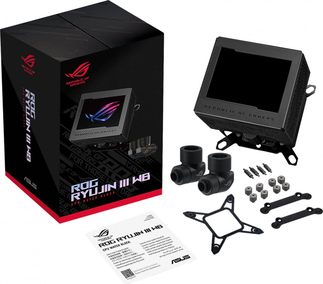Bllok uji për ftohës ASUS ROG Ryujin III WB, Asetek, 3.5” LCD, i zi