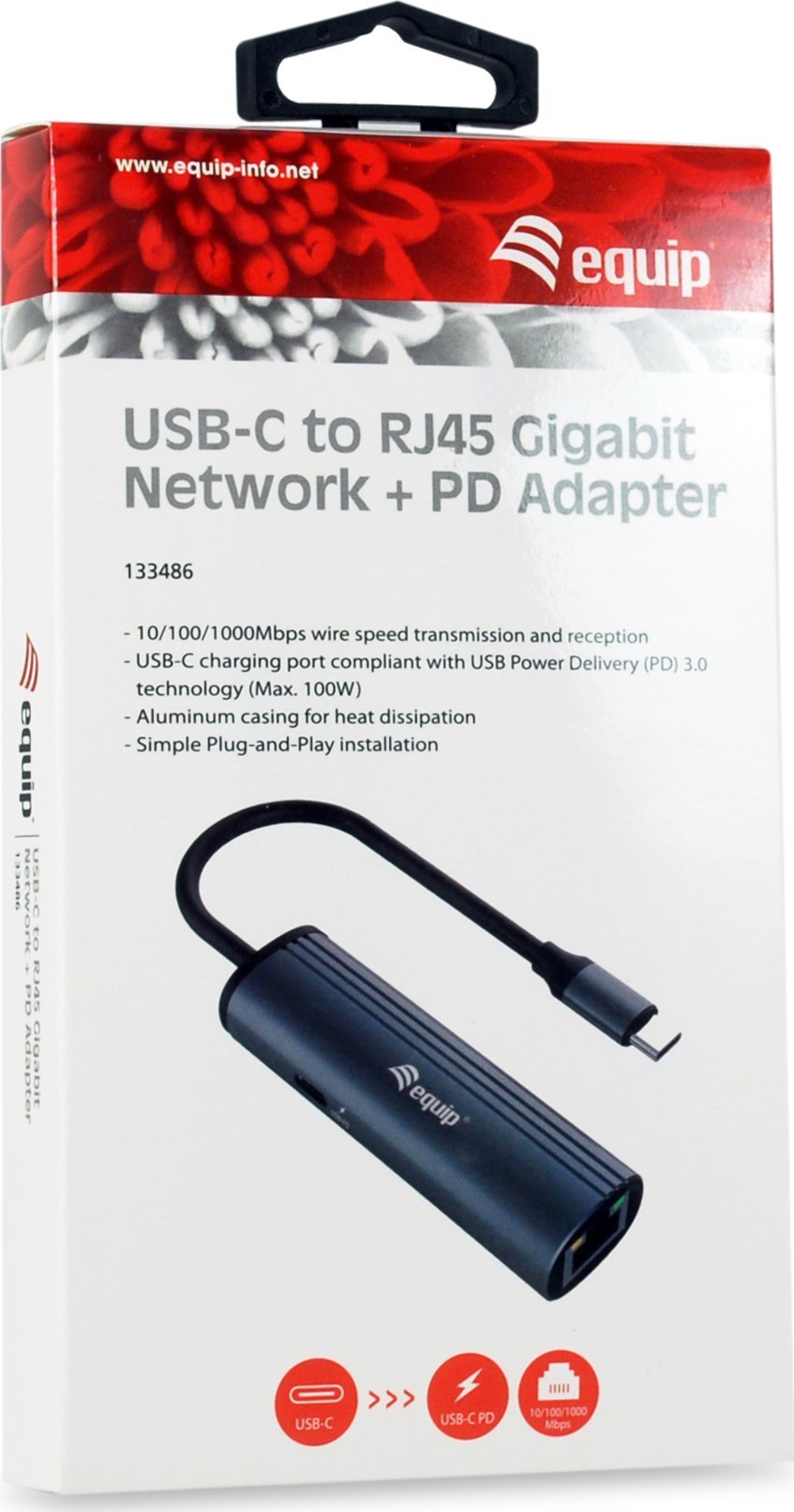 Adaptues rrjeti Equip USB C to RJ45, Gigabit Ethernet, Power Delivery, gri
