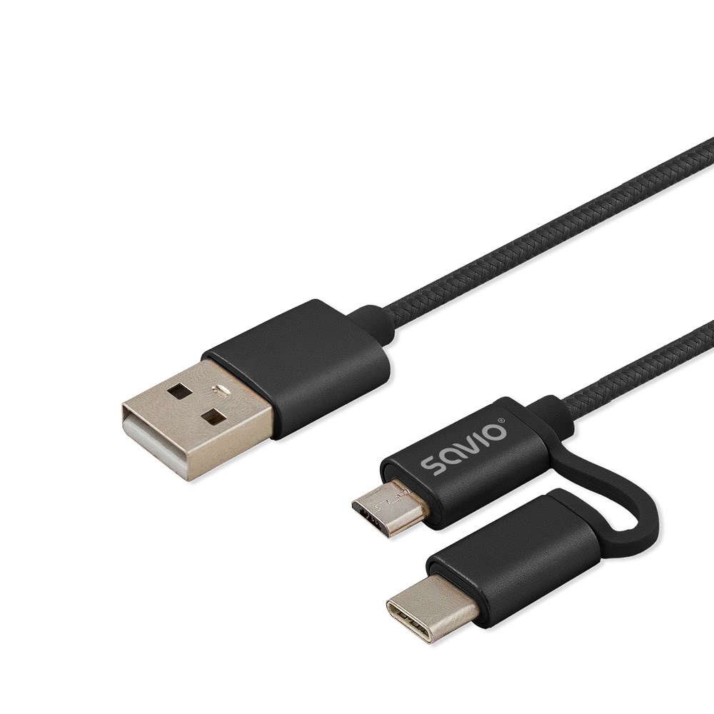 Kabllo Savio, USB A / USB C / Micro-USB A, 1 m, e zezë