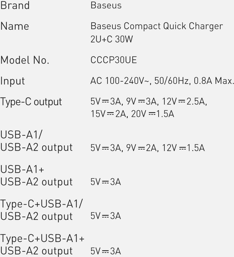 Полнач Baseus CCXJ-E02 со 2x USB-A и 1x USB-C, 3A, бел