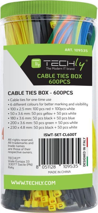 Set lidhëse kabllosh Techly ISWT-SET-CL600T, 600 copë, shumëngjyrëshe