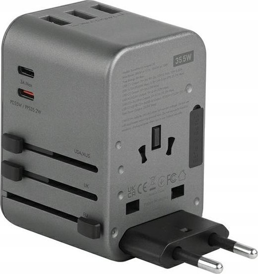 Adaptues udhëtimi Energea Travelworld, 3xUSB 2xUSB C, PD PPS QC 3.0, 35.5W, i zi
