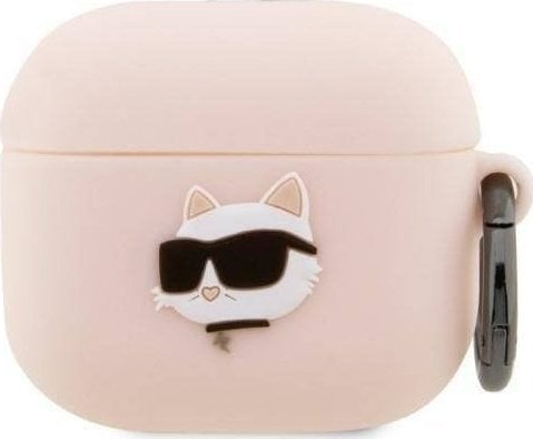 Kësë Karl Lagerfeld KLA3RUNCHP për Apple AirPods 3, silikon, koleksioni Choupette Head 3D, rozë