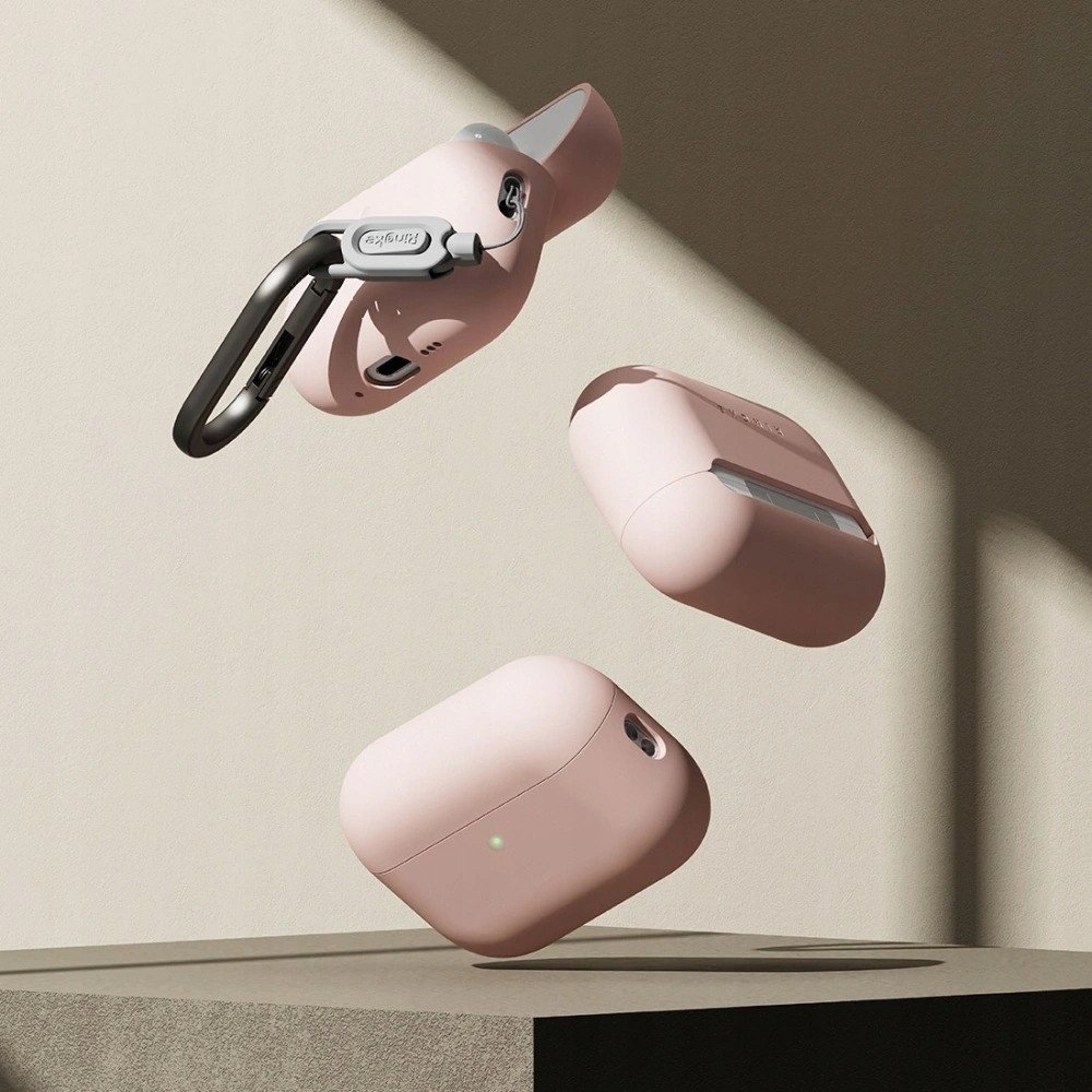 Силиконска маска Ringke за Apple AirPods Pro 3, со капак за полнење, розова Pink Sand