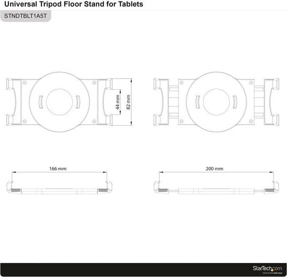 Stativ trekëmbësh për tablet StarTech.com Adjustable, i rregullueshëm në lartësi, me mbajtës 360°, i zi