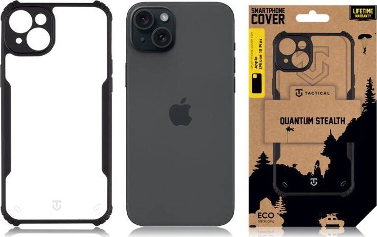 Mbrotjëse telefoni Tactical Quantum Stealth për Apple iPhone 15 Plus, TPU, transparente me kornizë të zezë