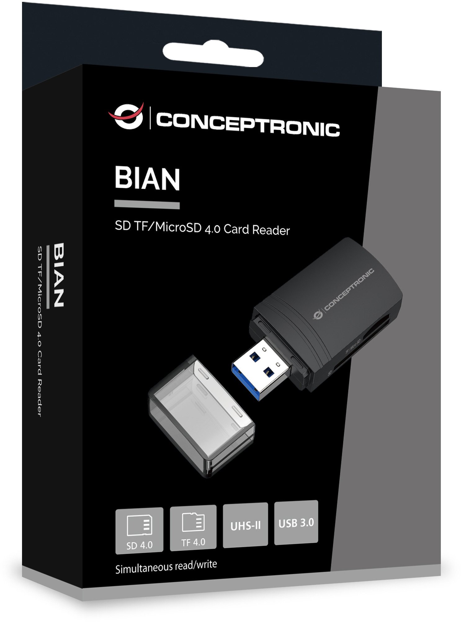 Читач на картички Conceptronic BIAN06B, USB 3.0, SD и MicroSD, црн
