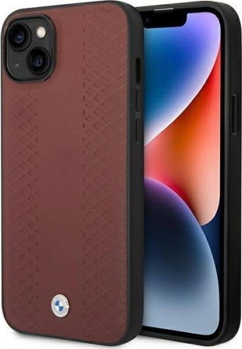 Kllaf telefoni BMW BMHCP14S22RFGR për iPhone 14, lëkurë, dizajn Diamond, burgundy