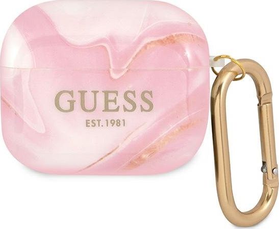 Заштитна маска Guess GUA3UNMP Marble Collection за AirPods 3, TPU, розова