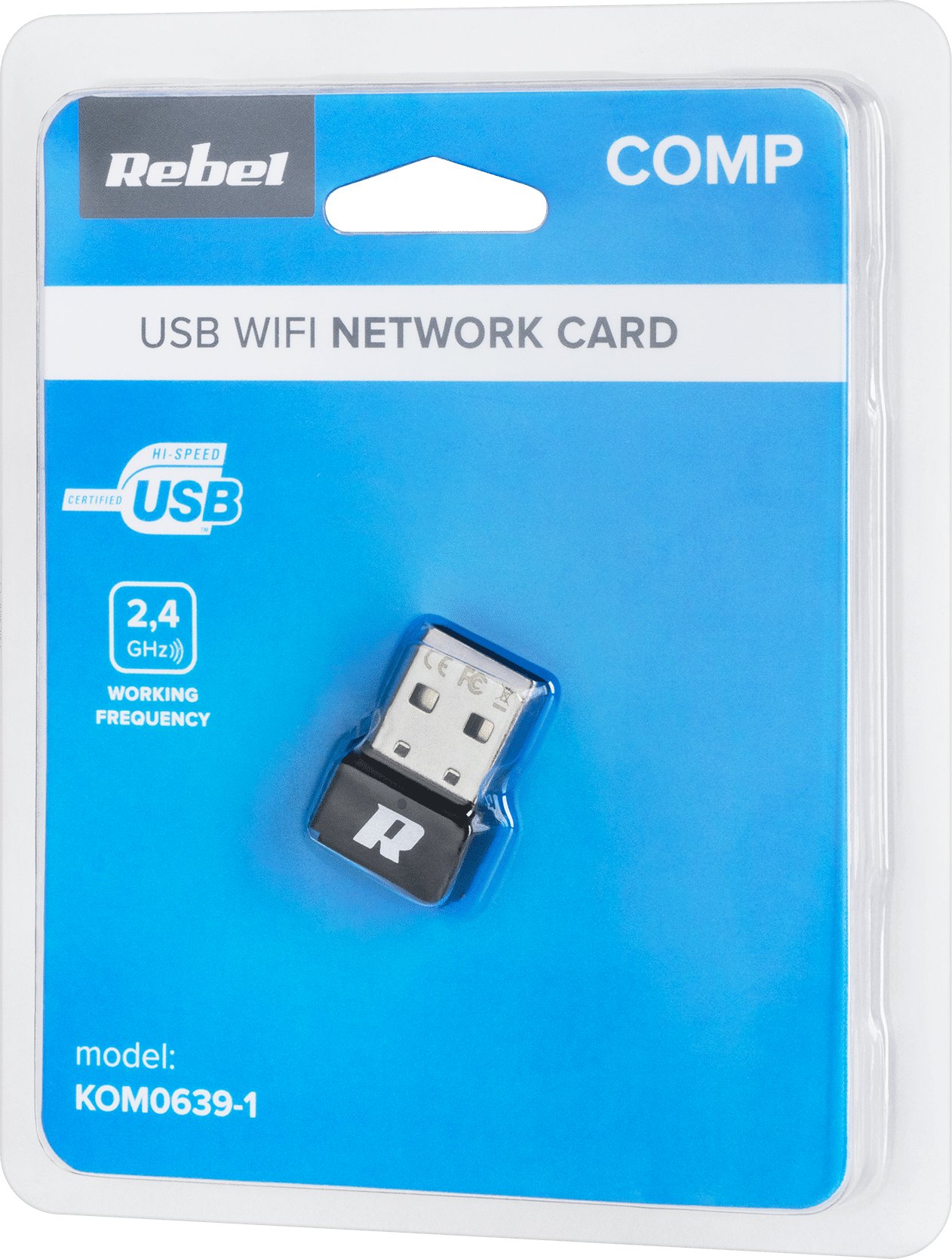USB Wi‑Fi адаптер Rebel KOM0639 1, компактен, црн