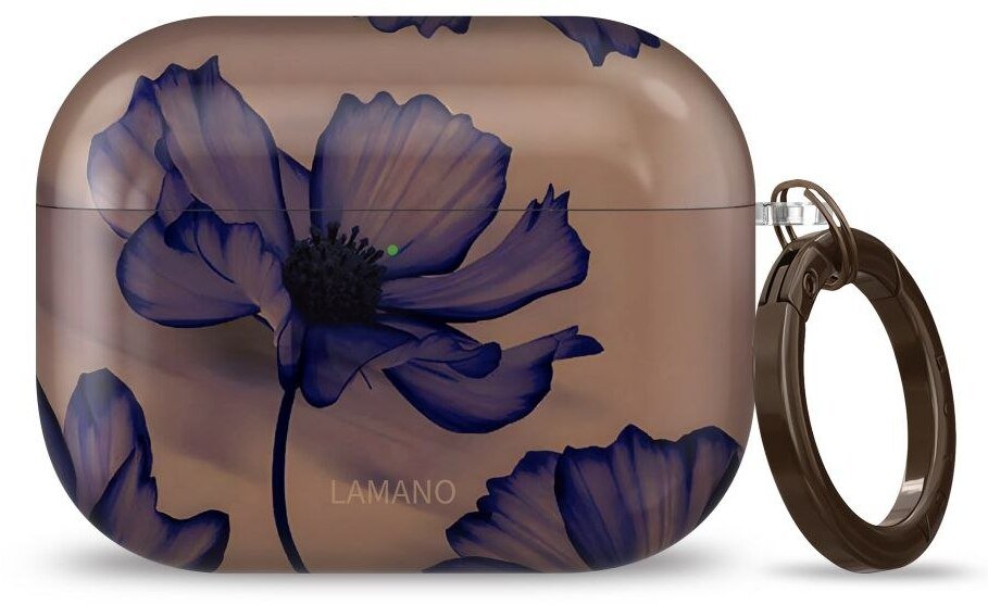 Mbulesë Tech-Protect Lamano për Apple AirPods Pro 3, PC, me karabinë, kafe me lule blu të errët