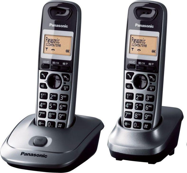 Telefon Panasonic KX-TG2512PDM, me 2 aparate, i zi dhe argjendtë