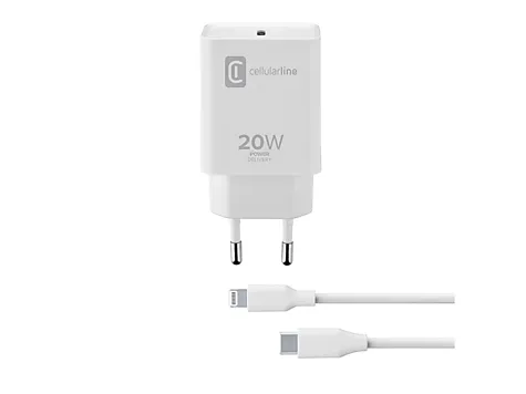 Set karikimi Cellularline USB-C C2l, 20W, + kabllo, i bardhë