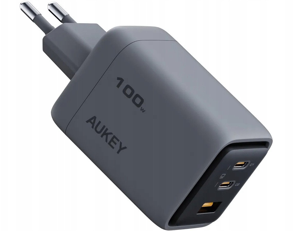 Karikues muror Aukey PA-C5 Comet Mix 3, 100W, 2x USB-C dhe 1x USB, gri