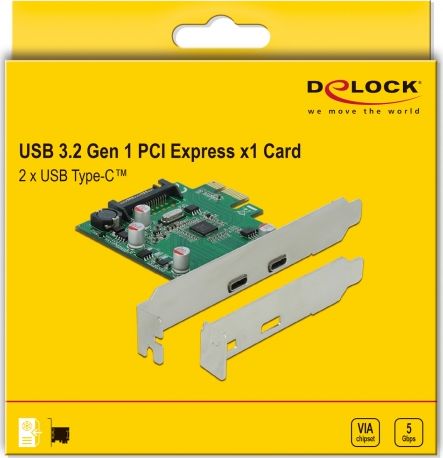 Kartë kontrolluese Delock PCIe 2.0 x1 90493, 2x USB C 3.2 Gen 1, 5 Gbps