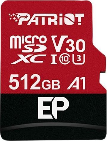 Kartë memorie MicroSDXC Patriot EP UHS-I/U3 A1 V30 (PEF512GEP31MCX), 512 GB, klasa 10,