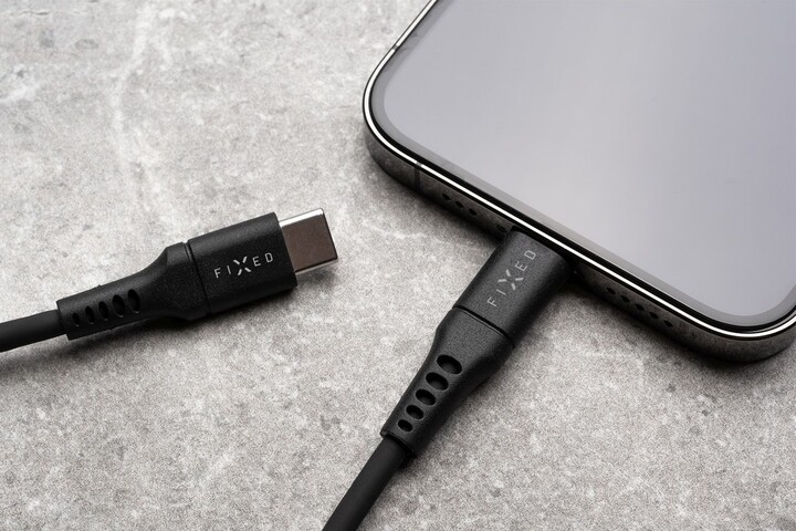 Kabllo karikimi dhe për të dhëna FIXED Liquid USB-C - USB-C, USB 2.0, PD 60W, 1.2m, black