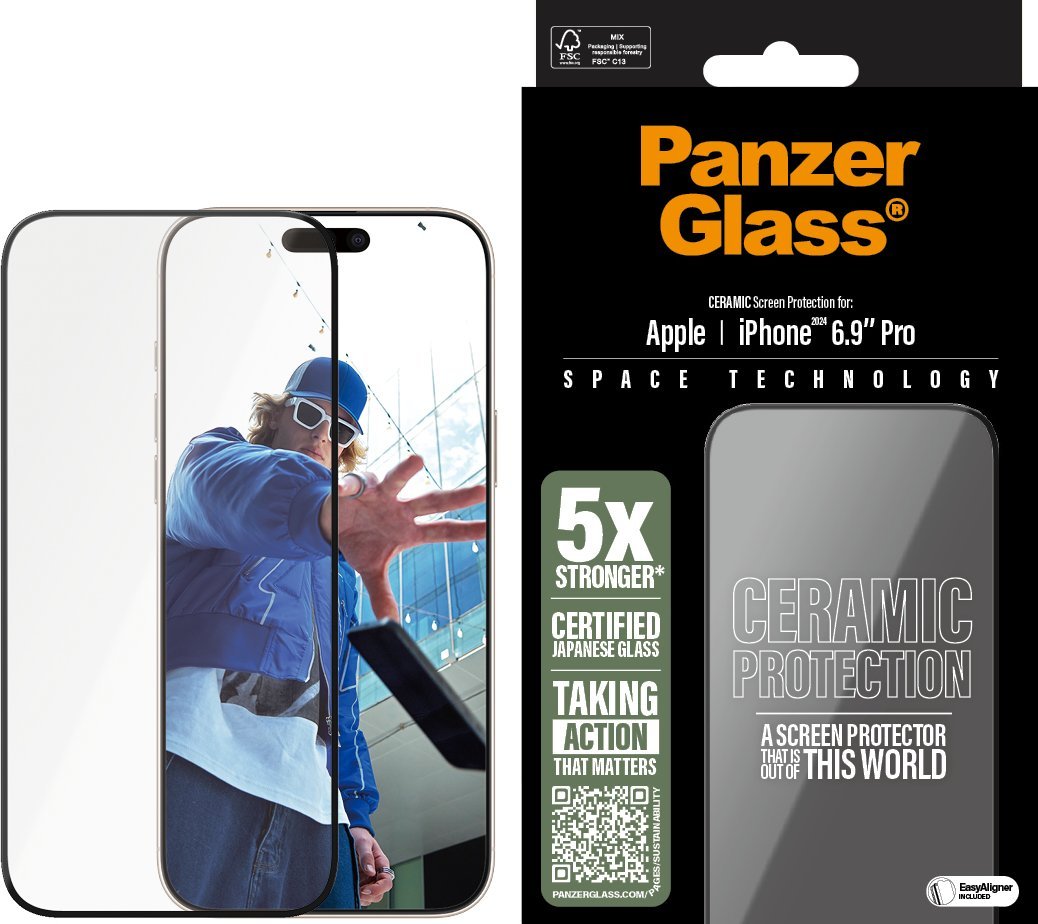 Mbrojtës ekrani PanzerGlass për iPhone 16 Pro Max, xham keramik, transparent