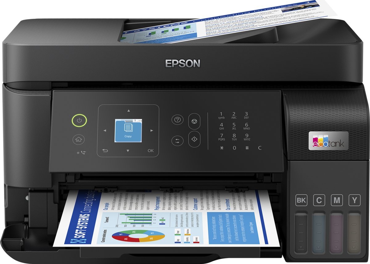 Printer multifunksional Epson EcoTank L5590, bojë me ngjyra, WiFi, i zi